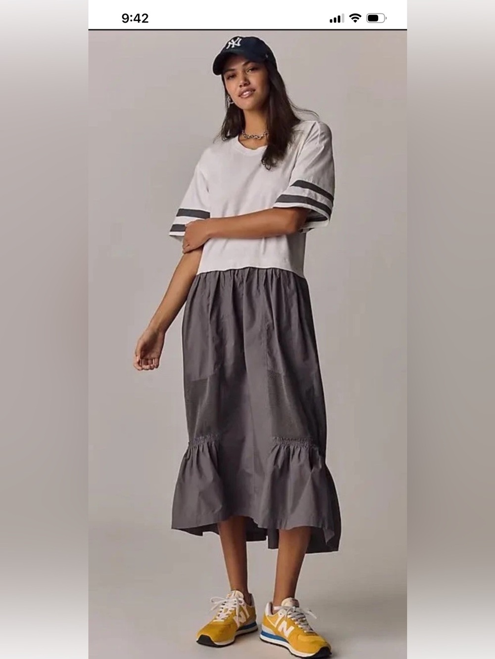 Anthropologie Daily Practice Drop Speed Twofer Midi Dress White Gray XL Relaxed